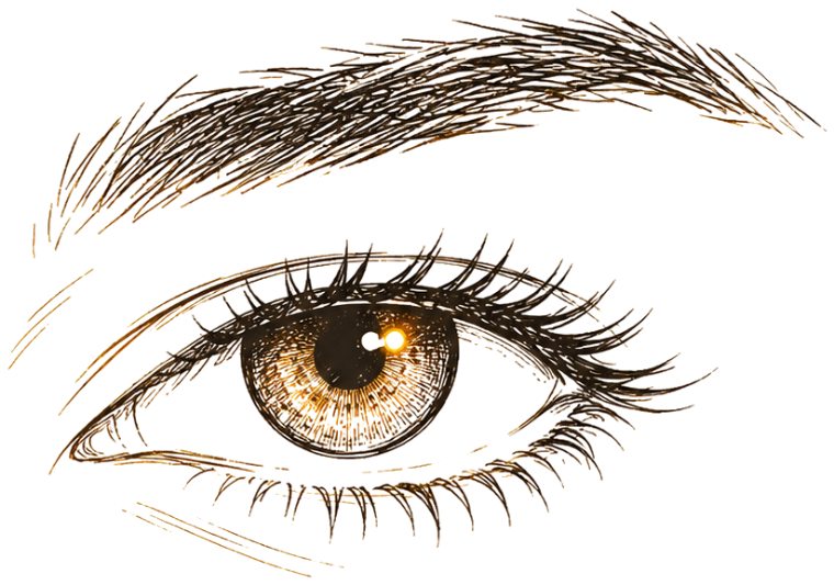 An illustrated eye with a warm light at its center